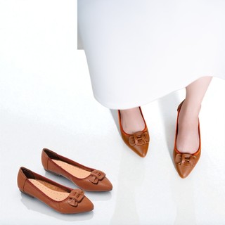 Giày Búp Bê Nữ Mũi Nhọn Da Thật Nơ Xếp Pixie P126