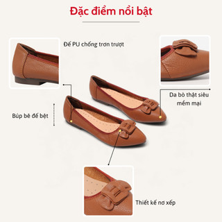 Giày Búp Bê Nữ Mũi Nhọn Da Thật Nơ Xếp Pixie P126