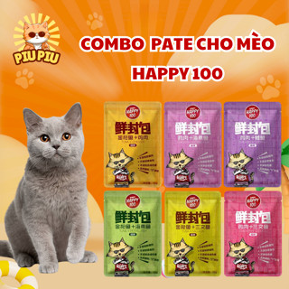   COMBO  Pate Happy 100 Cho Mèo Gói 70g Pate Cho Mèo 6 Vị Hấp Dẫn Nguyên Liệu Tự Nhiên - PiuPiuPet 
