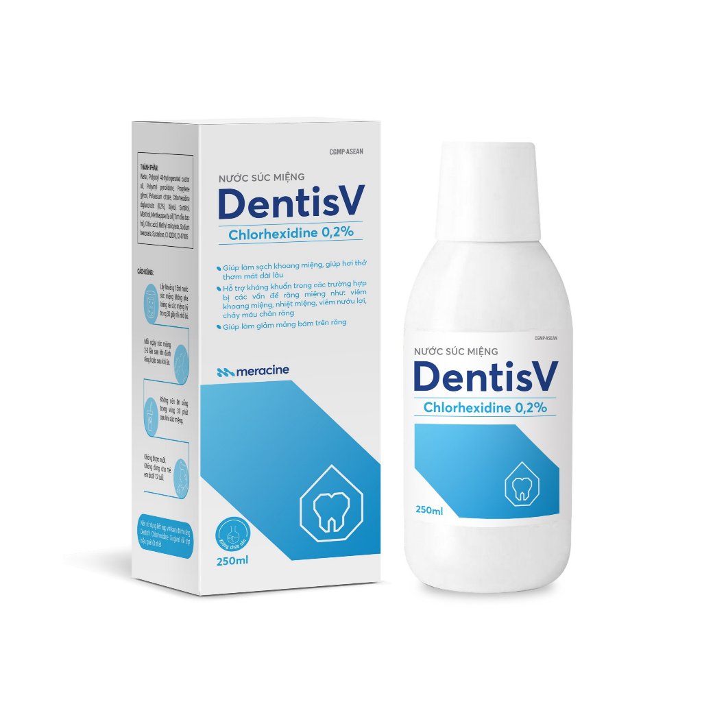 Nước súc miệng giúp làm sạch khoang miệng, ngăn ngừa mảng bám DentisV Chlorhexidine 0.2% hộp 1 lọ x 