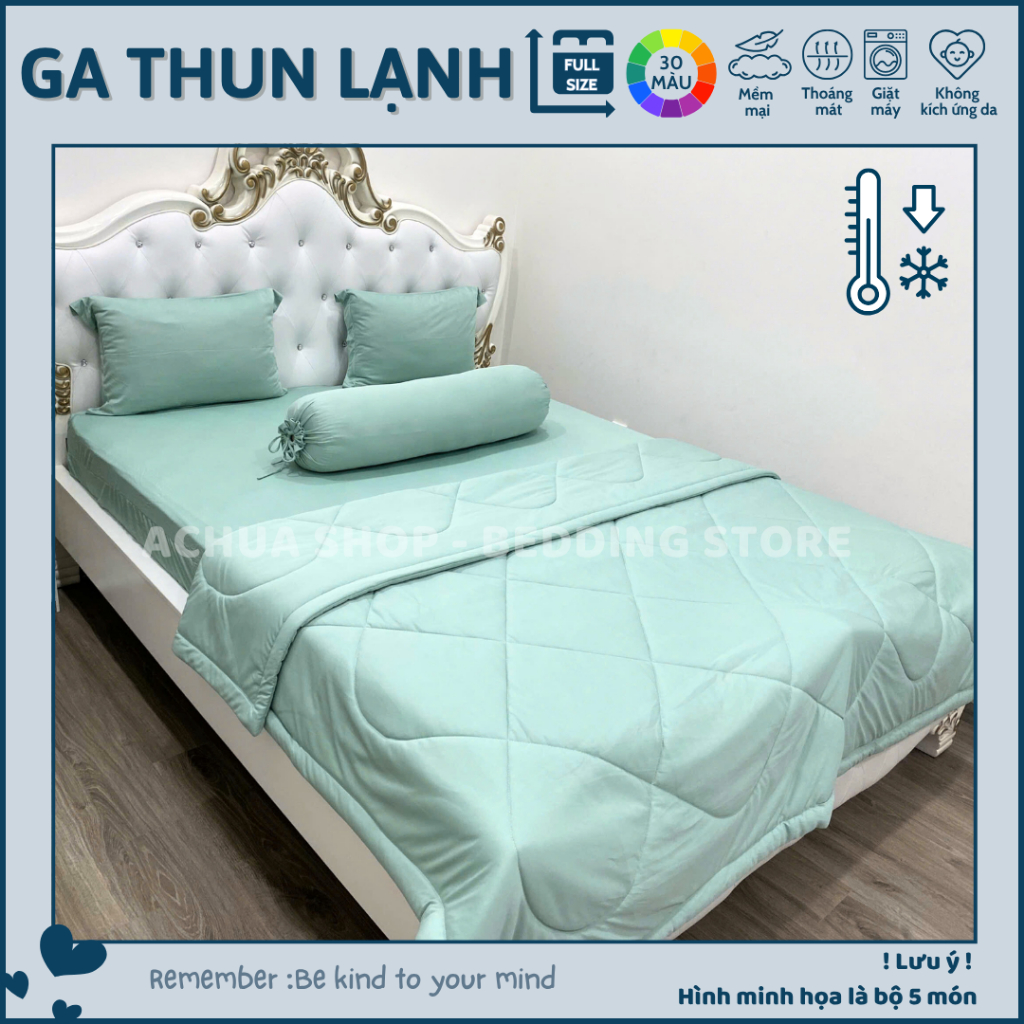 MATCHA | Ga Hè Thun Lạnh Silk ACHUASHOP GA LẺ Bộ 3 Món-4 Món-5 Món kèm mền Ga Trải Giường 186