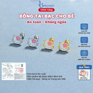 Bông tai bạc cho bé S925 Hello Kitty xinh xắn đáng yêu, Khuyên tai cho bé chốt xỏ 0-10 tuổi - B3062