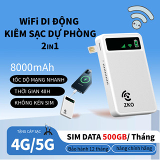 Cục phát wifi từ sim 4G kiêm pin sạc dự phòng 8000mAh zkowifi, bộ phát wifi di động tốc độ cao 300Mbps Tất Cả Nhà Mạng 2
