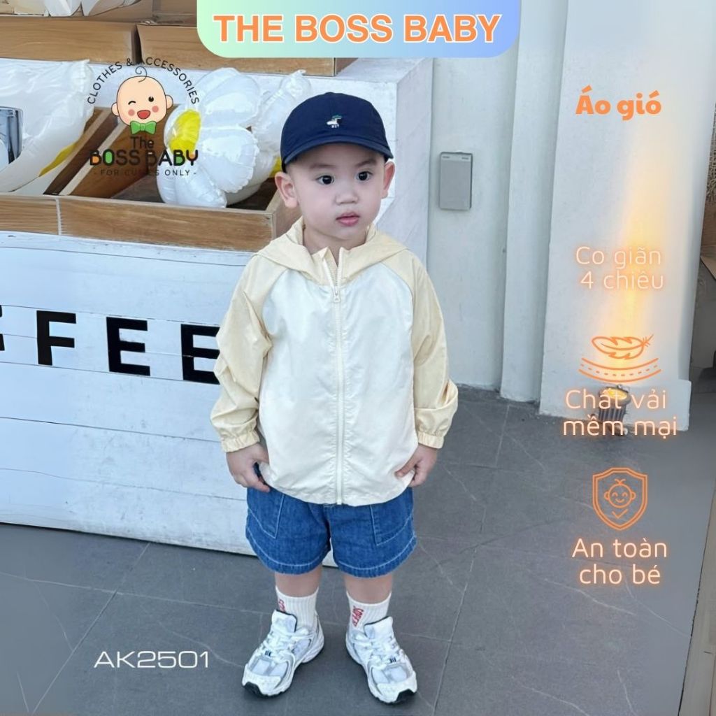 Áo khoác gió phong cách 5 màu bé trai- Chất vải gió chống nắng chống mưa -Thương hiệu The Boss Baby 