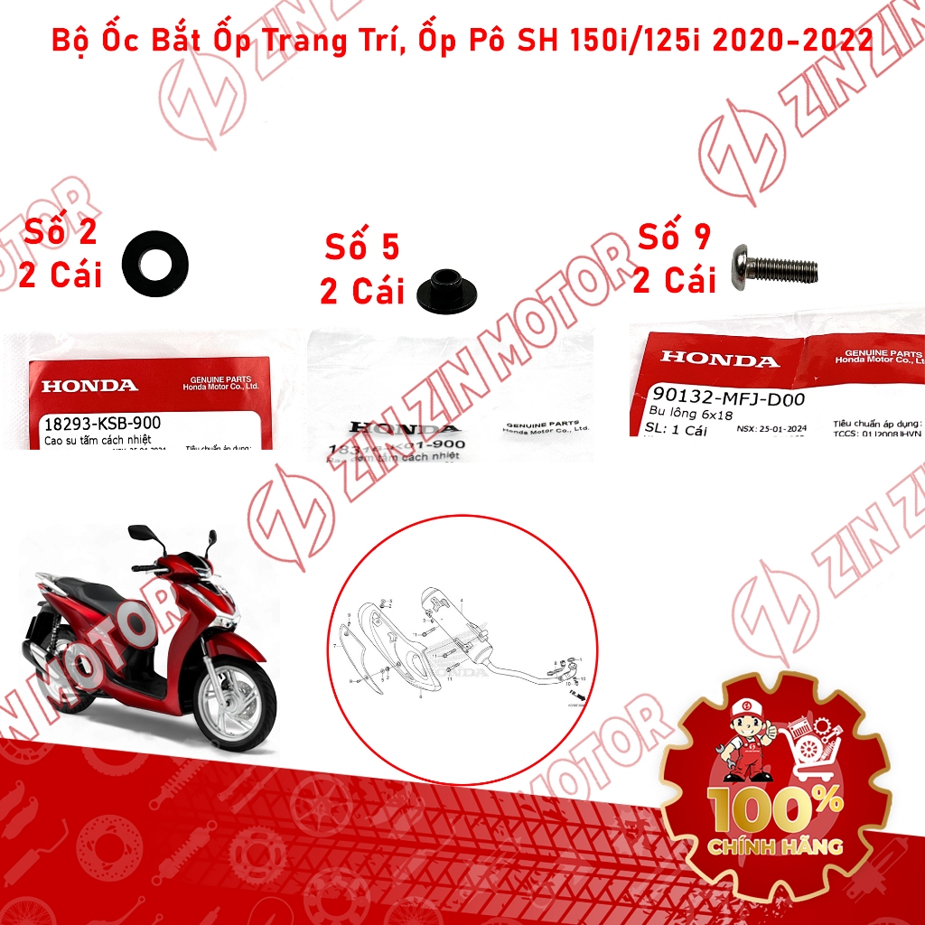 Full Bộ Ốc Dàn Áo Bắt Ốp Pô , Ốp Trang Trí Pô SH 150i/125i 2020 2021 2022 Chính Hãng - ZZM