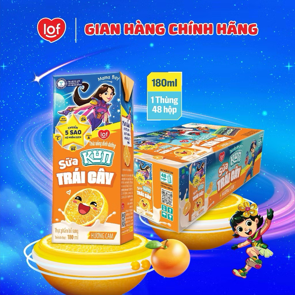 Thùng 48 hộp sữa Kun trái cây 180ml cho bé ( thùng k thẻ ) tặng kèm 1 vòng tay vạn năng cho bé