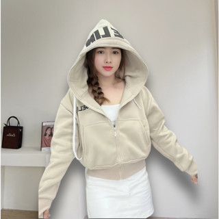  Áo khoác nữ mũ to 2 lớp tay xỏ ngón có 2 túi trong 2 túi ngoài  Áo hoodie zip croptop size 70kg 