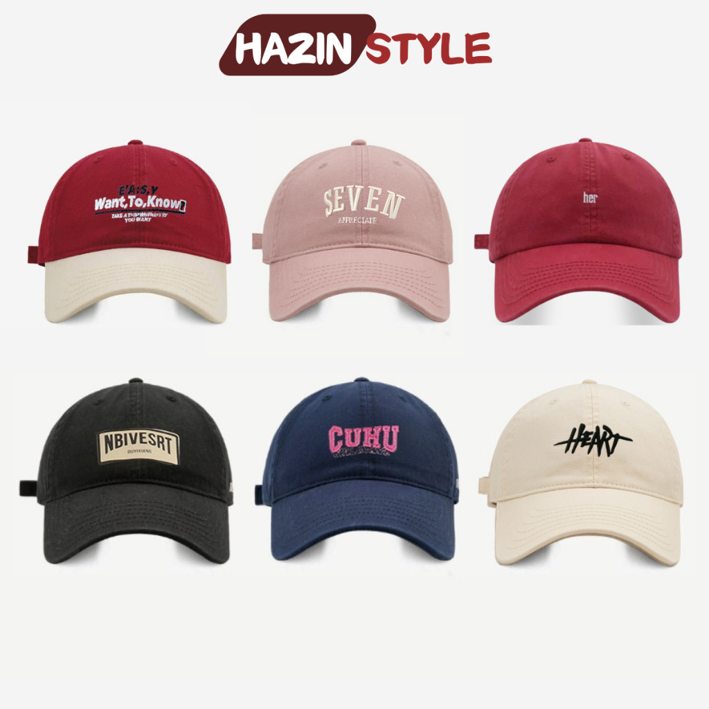 Mũ lưỡi trai nam nữ HAZIN họa tiết thêu chất vải kaki form cứng, thời trang phong cách ulzzang Hàn Q