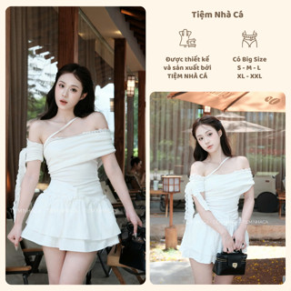 Set váy trắng nữ bánh bèo tiểu thư trễ vai mặc đi biển đi tiệc cafe sinh nhật [Daisy Ruffle Set] Tiệm Nhà Cá