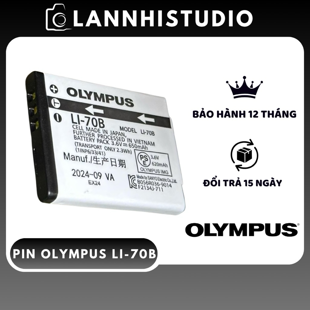 Pin OLYMPUS LI-70B Tương thích: Olympus VG-110, VG-160, VG-170, X-960, FE-4020, FE-4030, FE-4040