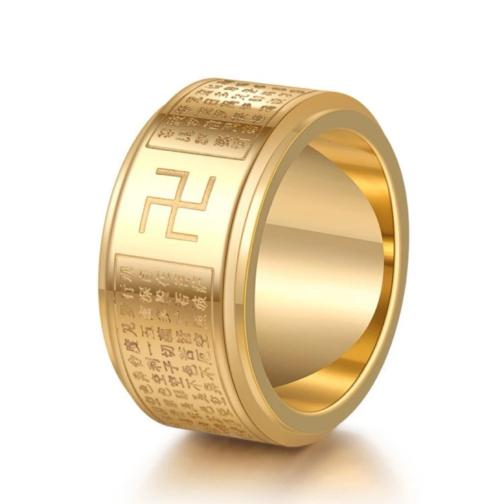 NHẪN XOAY KHẮC CHÚ ĐẠI BI TITANIUM BỌC VÀNG NC017-VANG