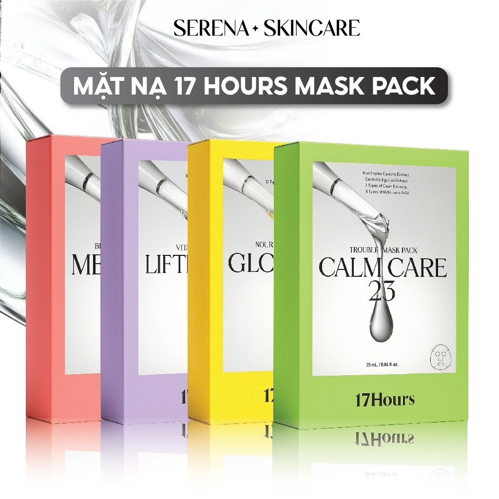 Mặt Nạ 17HOURS Mask Sáng Da Giảm Thâm, Chống Lão Hóa, Dưỡng Ẩm, Làm Dịu Da Nhạy Cảm Hộp 5 Miếng 25ml