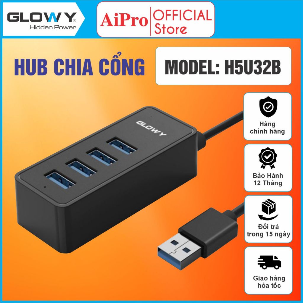 [ HOT SALE] HUB H5U32B chia cổng USB - Sản phấm chính hãng Gloway - Bảo hành 12 tháng !!!