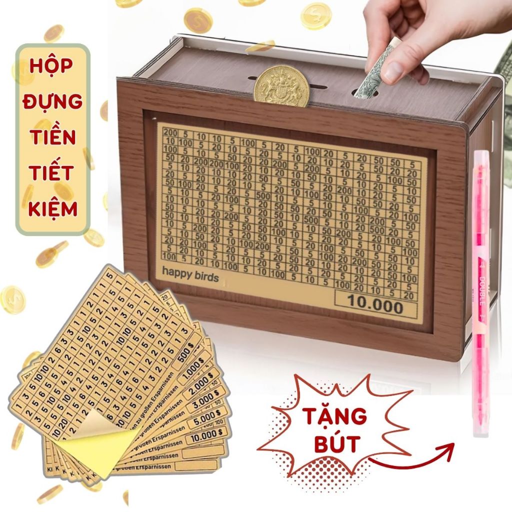 Hộp tiết kiệm tiền có bảng mục tiêu giúp lên kế hoạch theo dõi tiết kiệm thực hiện ước mơ Happy Birds