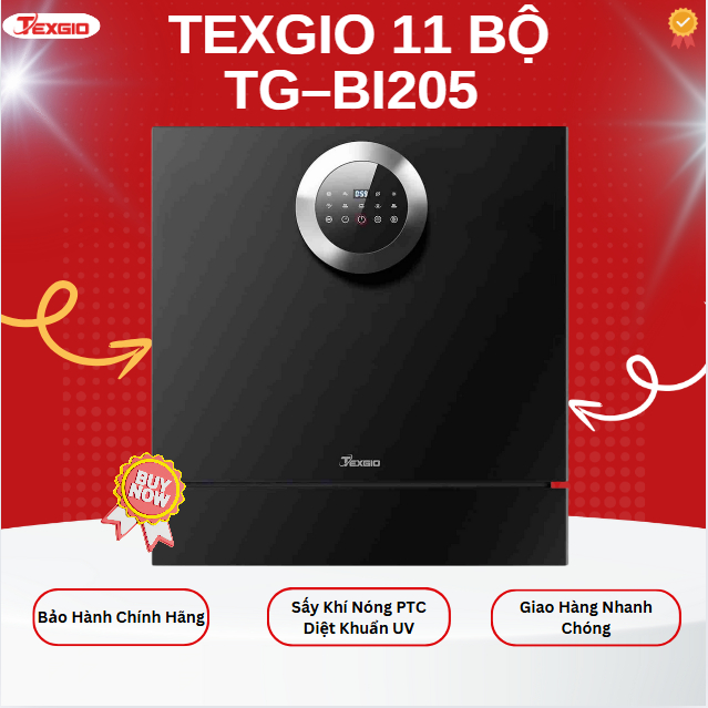 Máy Rửa Bát 11 bộ Texgio TG–BI205, Sấy Khô Khí Nóng Diệt Khuẩn 99,999% Siêu Sạch, Hàng Chính Hãng