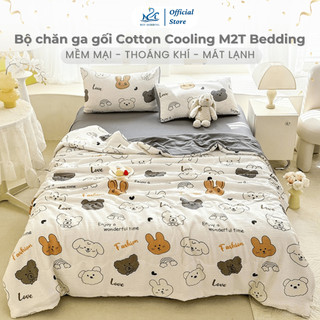  Bộ chăn ga gối cotton COOLING M2T Bedding gồm ga giường 2 vỏ gối và chăn chần bông hè mềm mại thoáng 