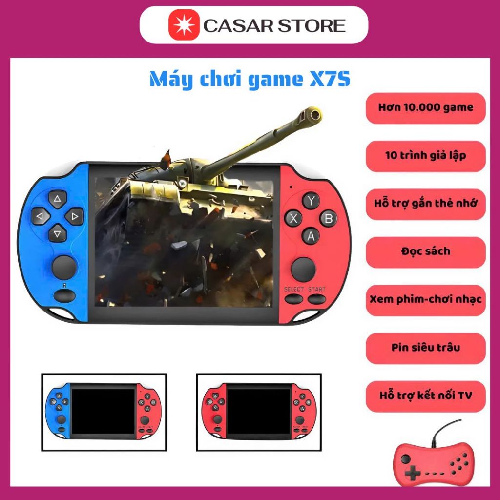 Máy Chơi Game Cầm Tay X7S - 999 Trò Chơi - Kèm Tay Cầm Chơi Game 2 Người