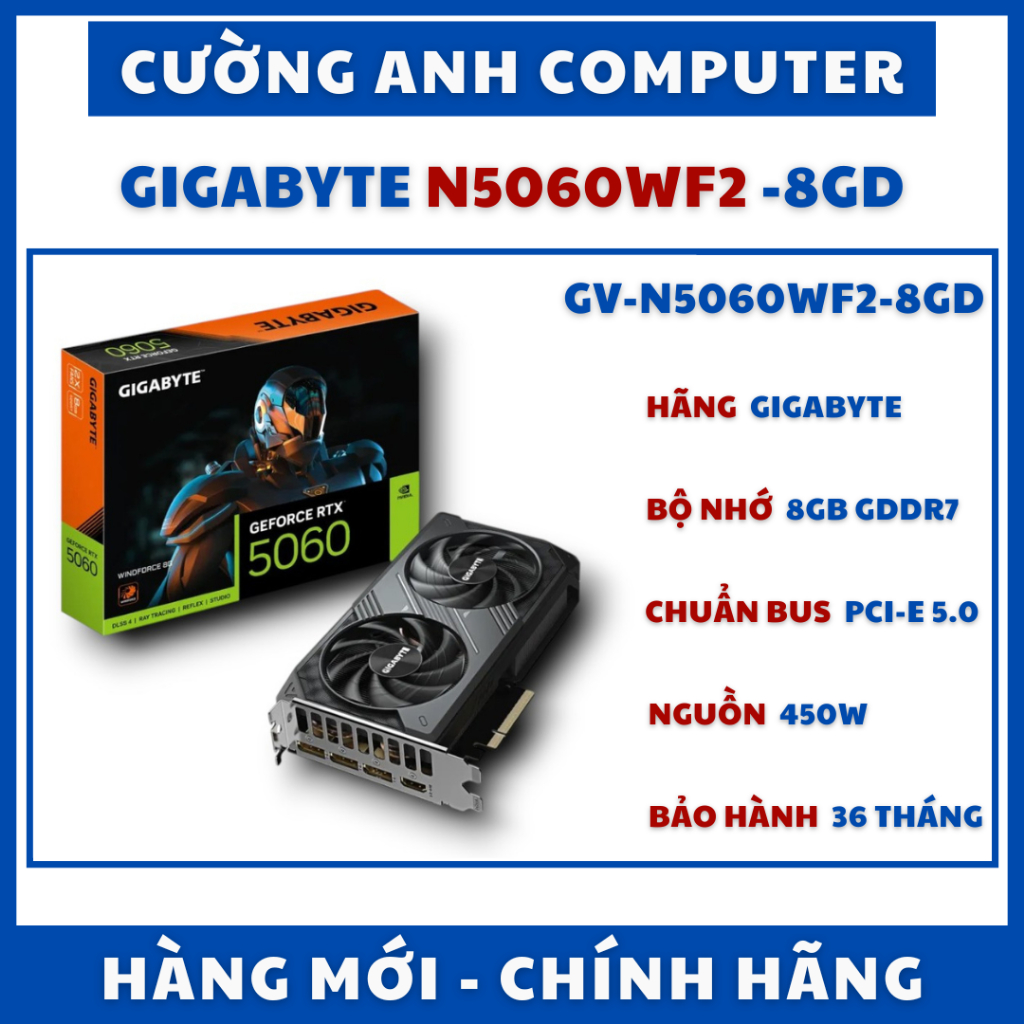 Card màn hình GIGABYTE RTX 5060 Windforce 8GB (N5060WF2-8GD)