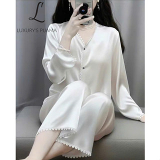  Đồ bộ LUXURY PIJAMA lụa latin cao cấp mềm mịn sang trọng tay dài trắng trơn TD028 