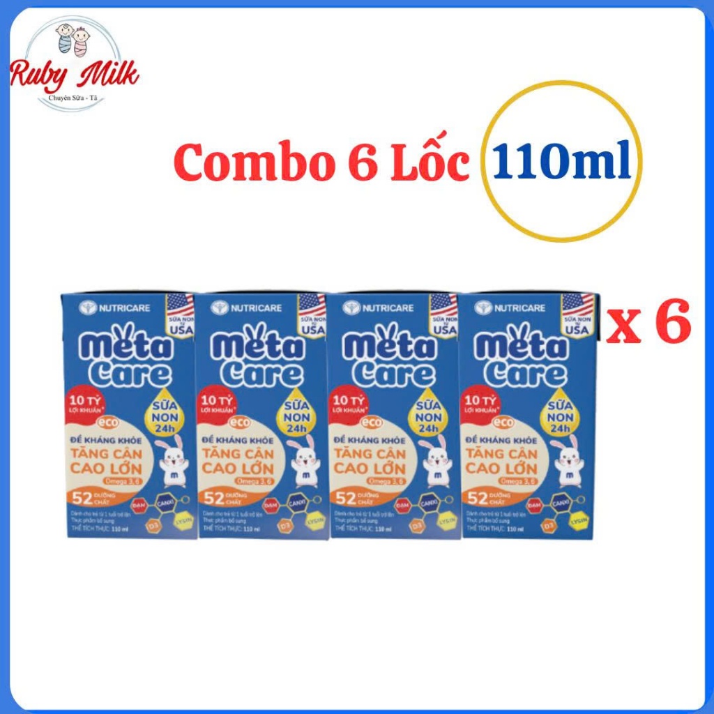 Combo 6 Lốc Sữa Bột Pha Sẵn Metacare xanh hộp 110ml