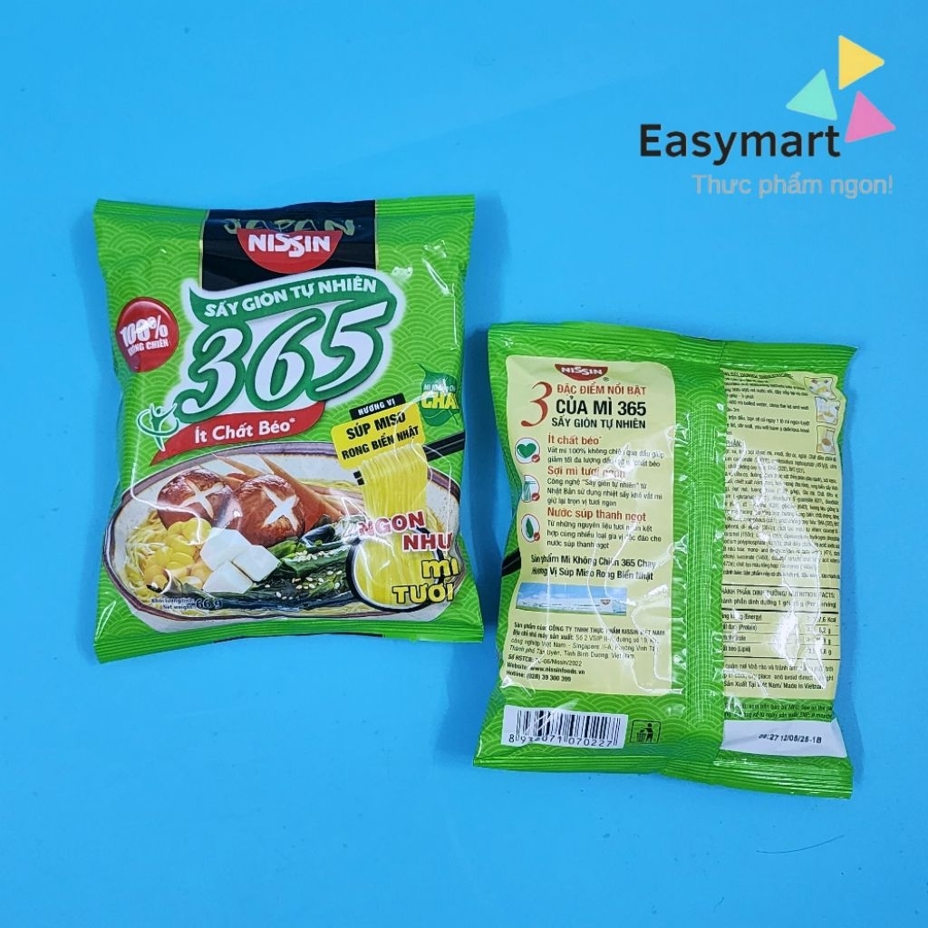 [CHAY] Combo 5 gói Mì không chiên 365, Mì Chay Nissin Soup Miso rong biển Nhật, sợi mì sấy giòn tự n