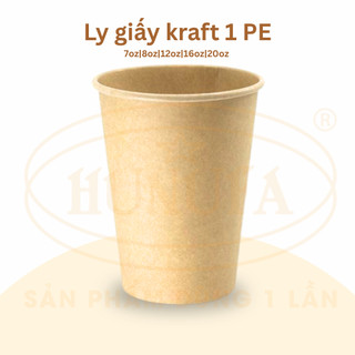  Sỉ 100 Cốc ly giấy kraft 7oz   8oz   12oz   16oz   22oz 1 PE dùng 1 lần Hunufa - Ly giấy nóng cafe trà sữa nước lọc 