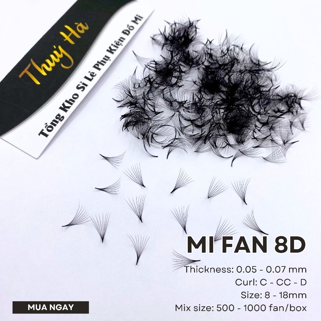 Mi Fan Sẵn 8D dày 0.07 Độ Cong C-CC- D_ 500-1000fan/hộp - Lông Mi Nhân Tạo - Thúy Hà