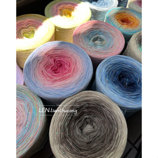 Cotton cầu vồng Bling cuộn 400gr , cỡ sợi 0.8mm-1mm . Dùng để đan móc áo váy. len pom bông Kim Tuyến