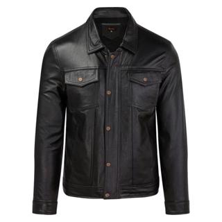  Áo khoác da nam áo da thật cao cấp cổ bẻ Fttleather Trucker Jacket Da Bò Dáng Sơ Mi Túi Hộp - AD405 