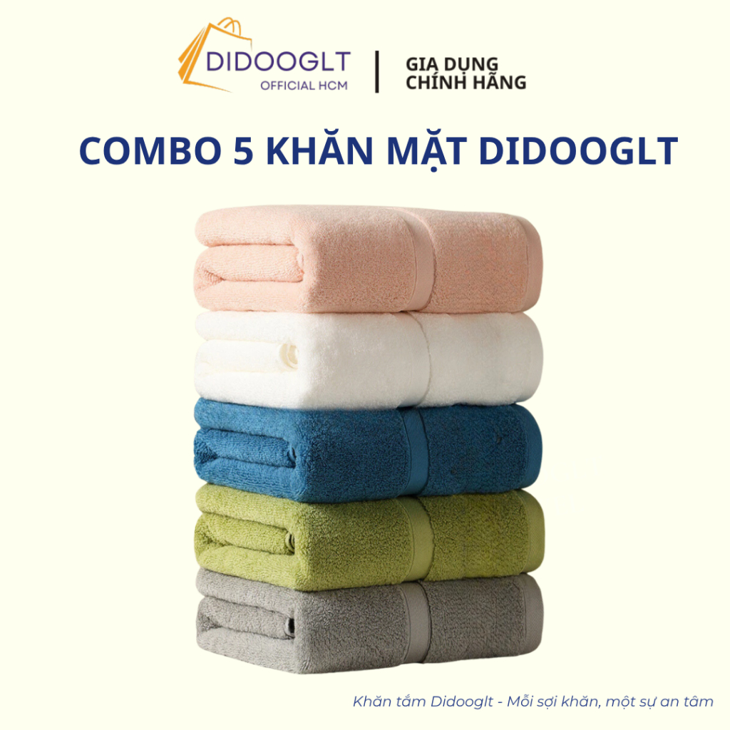 Combo 5 Khăn Mặt DIDOOGLT TOWEL Chất Liệu Cotton 100% Cao Cấp Mềm Mại Bông Tự Nhiên Phù Hợp Mọi Làn Da