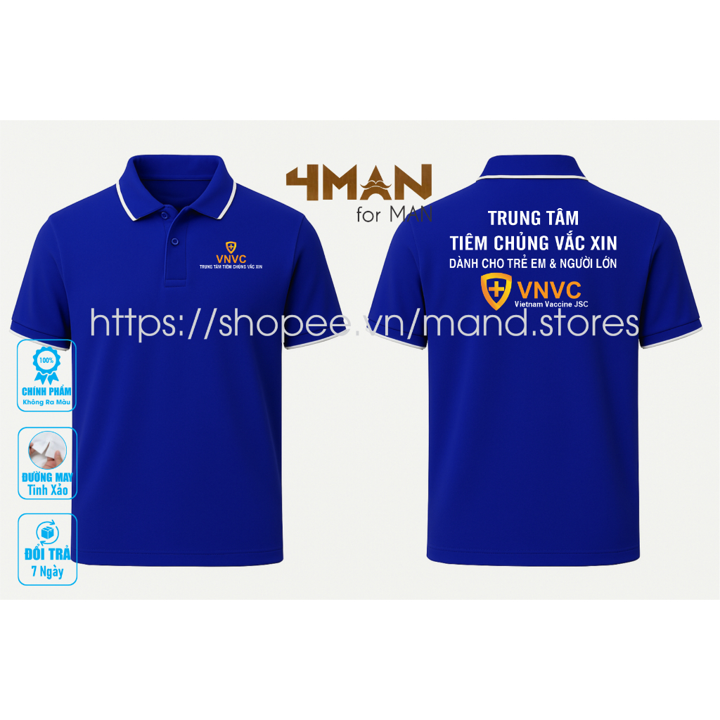 Áo thun Polo VNVC - Trung Tâm Tiêm Chủng - Vải thun Cá sấu CVC Dày mịn Thoáng Mát - 4Man Store