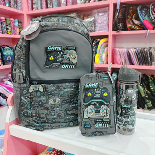 Full set Balo Smiggle Game On Xám cho bé tiểu học 42*30cm