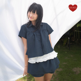 Áo babydoll kiểu nữ NAKEDbyV áo sơ mi dáng babydoll tay bồng kẻ caro vintage LILO SHIRT