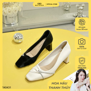 Giày cao gót nữ BEE SHOES mũi vuông đính đá chéo gót 6cm - 240431 ( form 1.5)