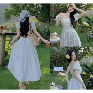   Tặng turban  Đầm maxi đi biển hở lưng váy trễ vai dáng dài phối bèo tầng đan chéo lưng chất thô HV215 HMStyle 