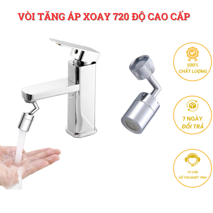 Đầu nối vòi nước lavabo tăng áp Inox, vòi rửa bồn rửa mặt xoay 720 độ đa chiều vòi
