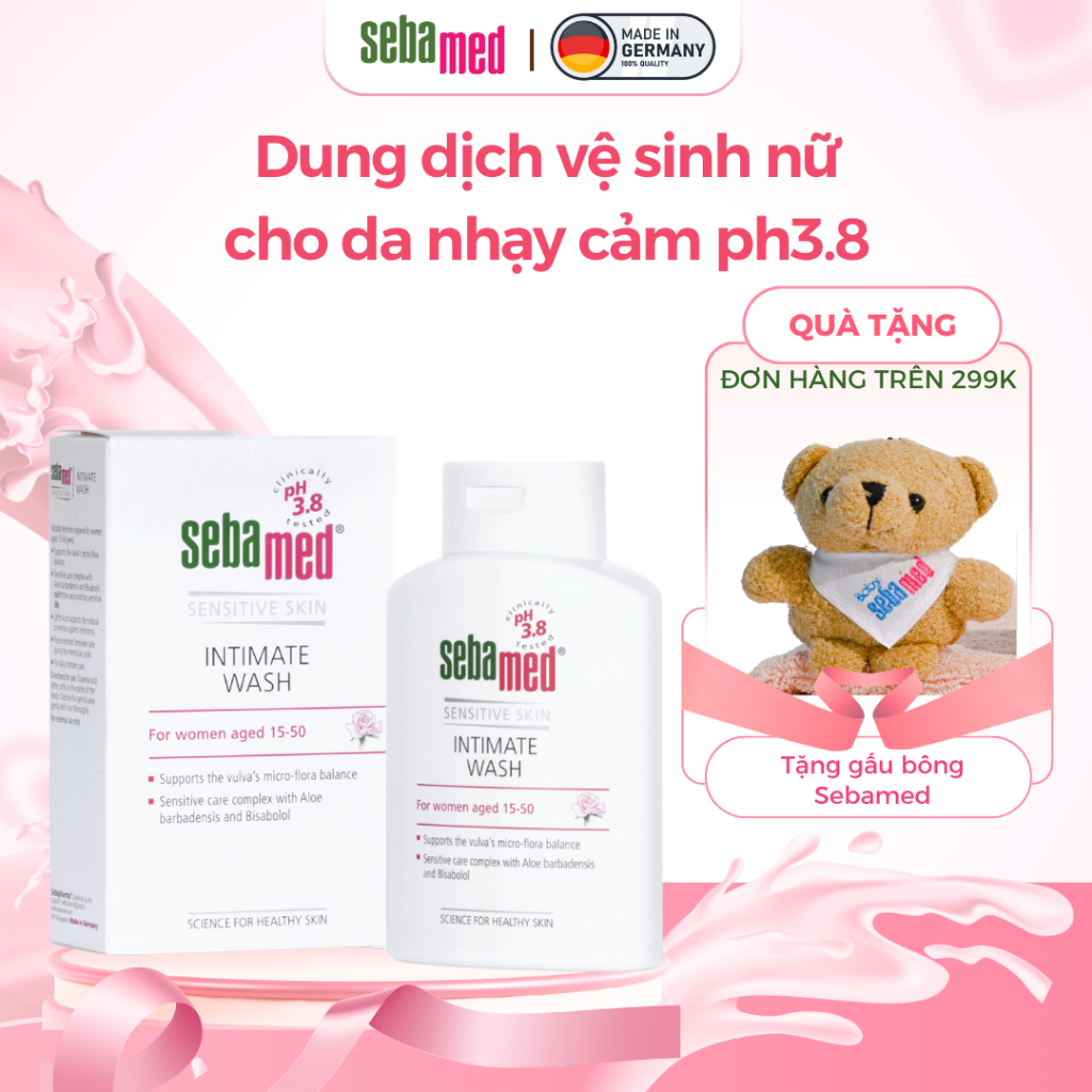[TẶNG GẤU] Dung dịch vệ sinh phụ nữ Sebamed Feminine Intimate Wash pH3.8 cho da nhạy cảm làm sạch dịu nhẹ