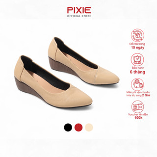 Giày Búp Bê Đế Xuồng Da Thật Gót Cao 5cm Mũi Nhọn Đế Đen Pixie X783