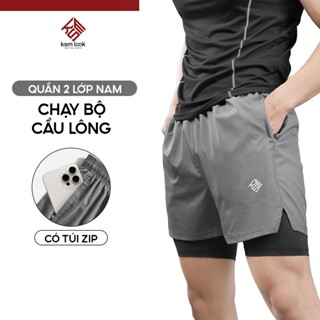 Quần Đùi 2 Lớp Tập Gym Nam KSM Menswear Thiết Kế Xẻ V, Túi Zip Phù Hợp Chạy Bộ, Bơi Lội Q209