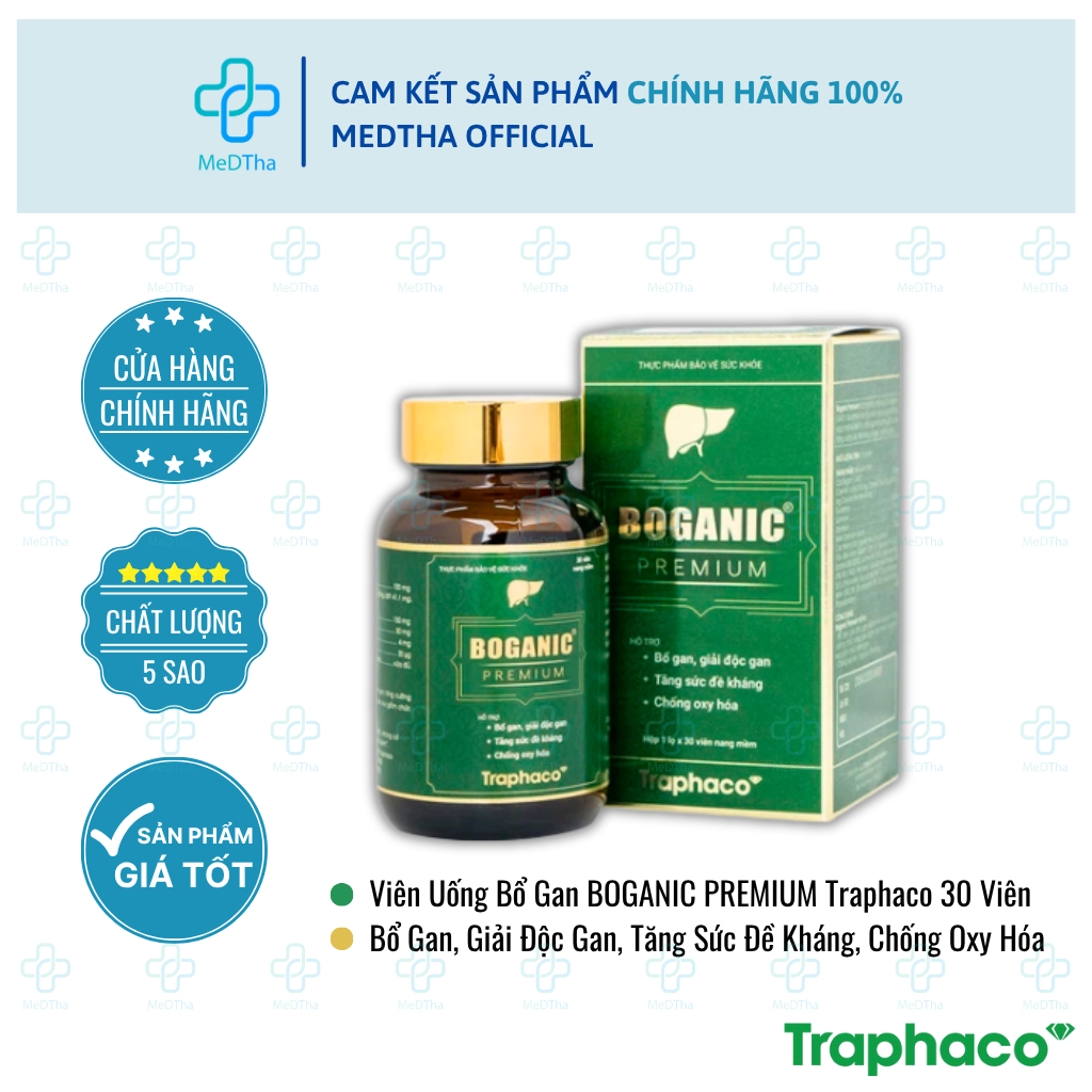 Bổ Gan Boganic Premium - Giải Độc Gan, Hạ Men Gan, Glutathione, Tăng Sức Đề Kháng (Lọ 30 Viên)