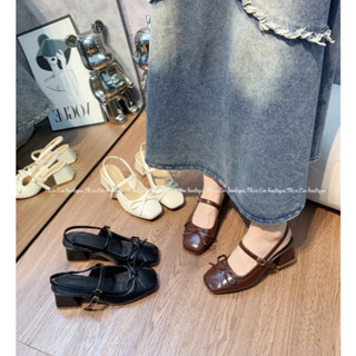   Thảo Em - SHV67  Giày sục hậu nữ hở gót vuông đế cao 5p phối nơ công sở  Sẵn Hàng  