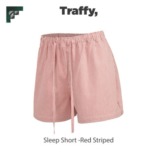  Quần Short Mặc Ngủ TRAFFY Vải Kaki Mềm Màu Đỏ Sọc Trắng Unisex 