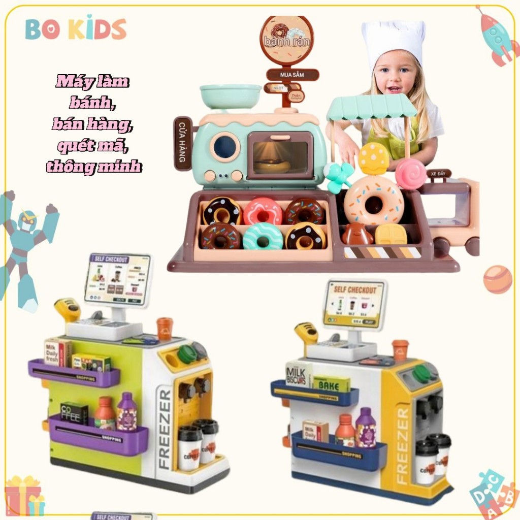 Đồ chơi Quầy Máy Siêu Thị có Quẹt Thẻ và Quầy Cafe bán hàng thông minh cho bé