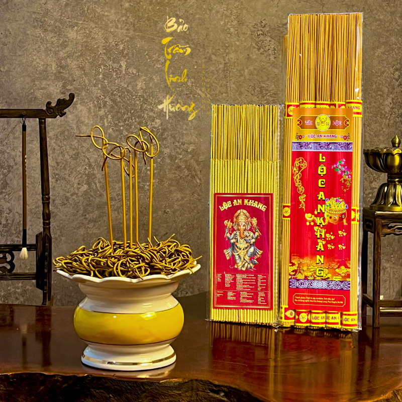 Hương Vàng Thần Tài Cuộn Đồng Xu - BẢO TRẦM LINH HƯƠNG Nhang Vàng Tài Lộc Sạch Ít Khói Thắp Cuốn Tàn Thờ Cúng