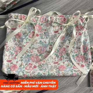 [Đặt trước - Ảnh thật] mẫu mới - Túi lót vải hoa dây rút - dây kéo size lớn kèm ruy băng 2 mặt (đọc mô tả) - lennhasoc