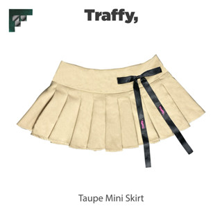  Chân Váy Miniskirt TRAFFY "Đín Nơ" Xếp Ly Vải Tuyết Mưa Có Lót Trong - Màu Taupe 