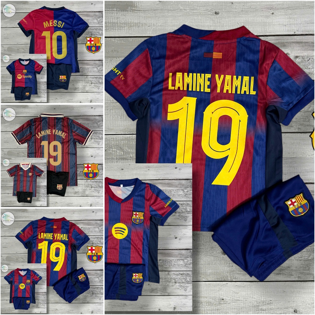 Bộ đồ bóng đá trẻ em Messi Barca 2024 | In sẵn tên số | Vải mè | Size 18–50kg