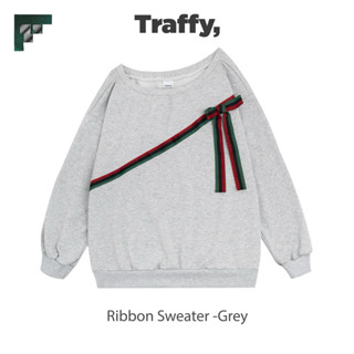   Có Tách Lẻ  Set Nỉ TRAFFY Áo Trễ Vai Nơ Và Quần Nỉ Xám Basic Ống Rộng Unisex 