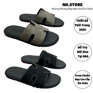 Dép Nam Đẹp Trend 2024. Dép Hm Quai Da Chữ H Mang Êm Chân.  Được Khâu May Sẵn, Rất Chắc Chắn, Chống trơn trượt, Êm Chân.