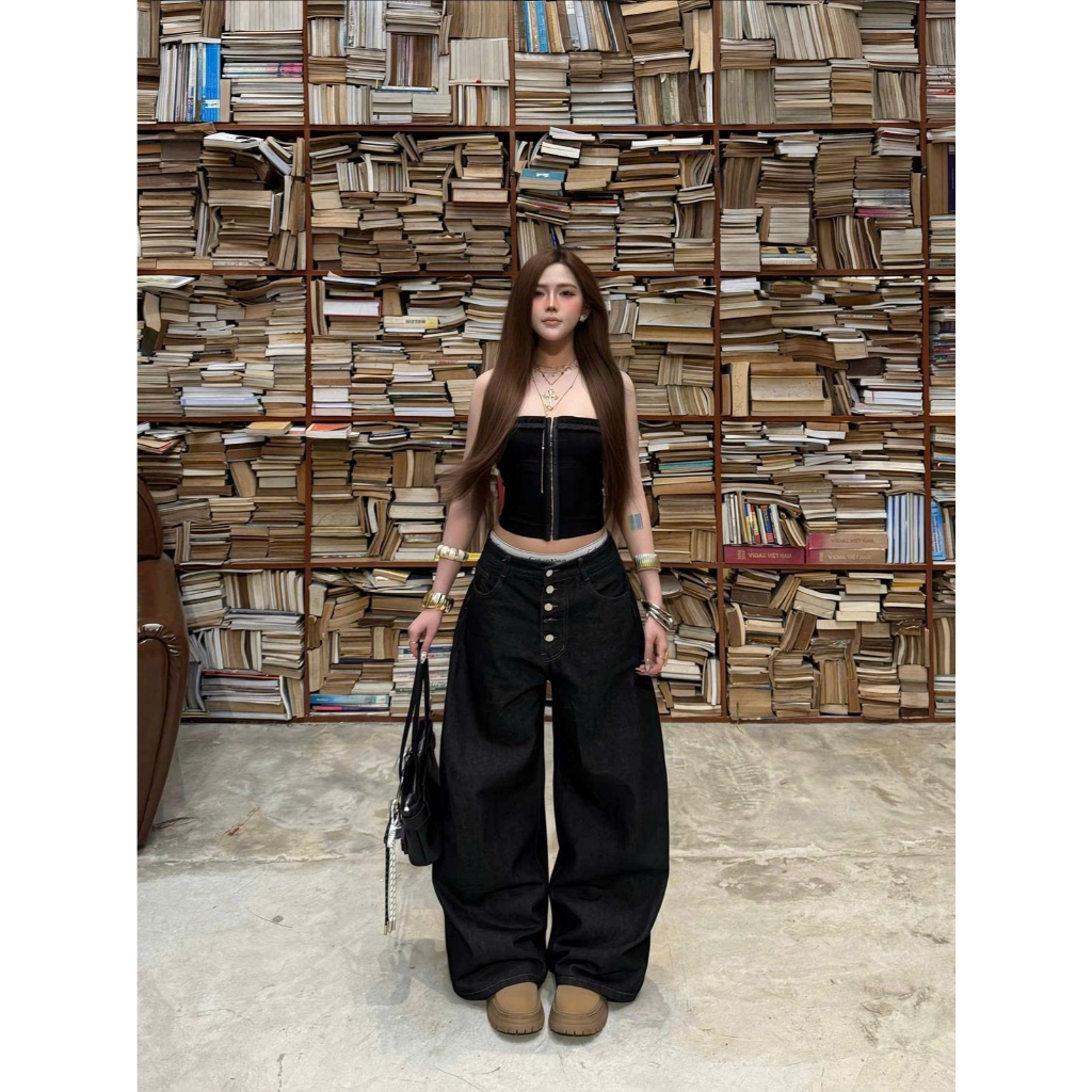 [ĐỢI 10 NGÀY]- Áo dây croptop/ Quần jean rộng